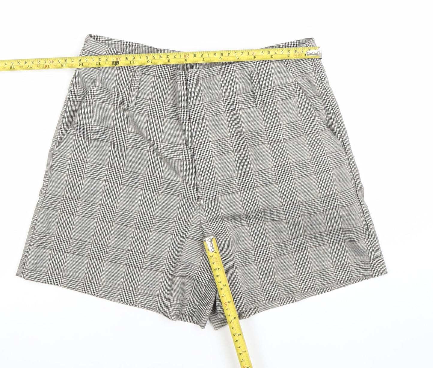 ONLY Women Grey Check Chino Shorts Size 8 Regular Fit Tailored