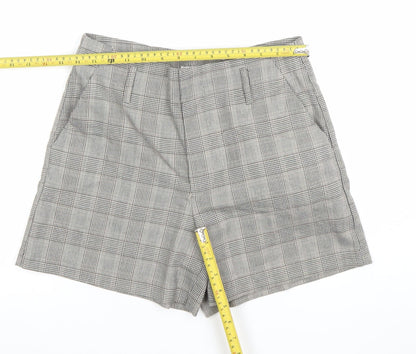 ONLY Women Grey Check Chino Shorts Size 8 Regular Fit Tailored