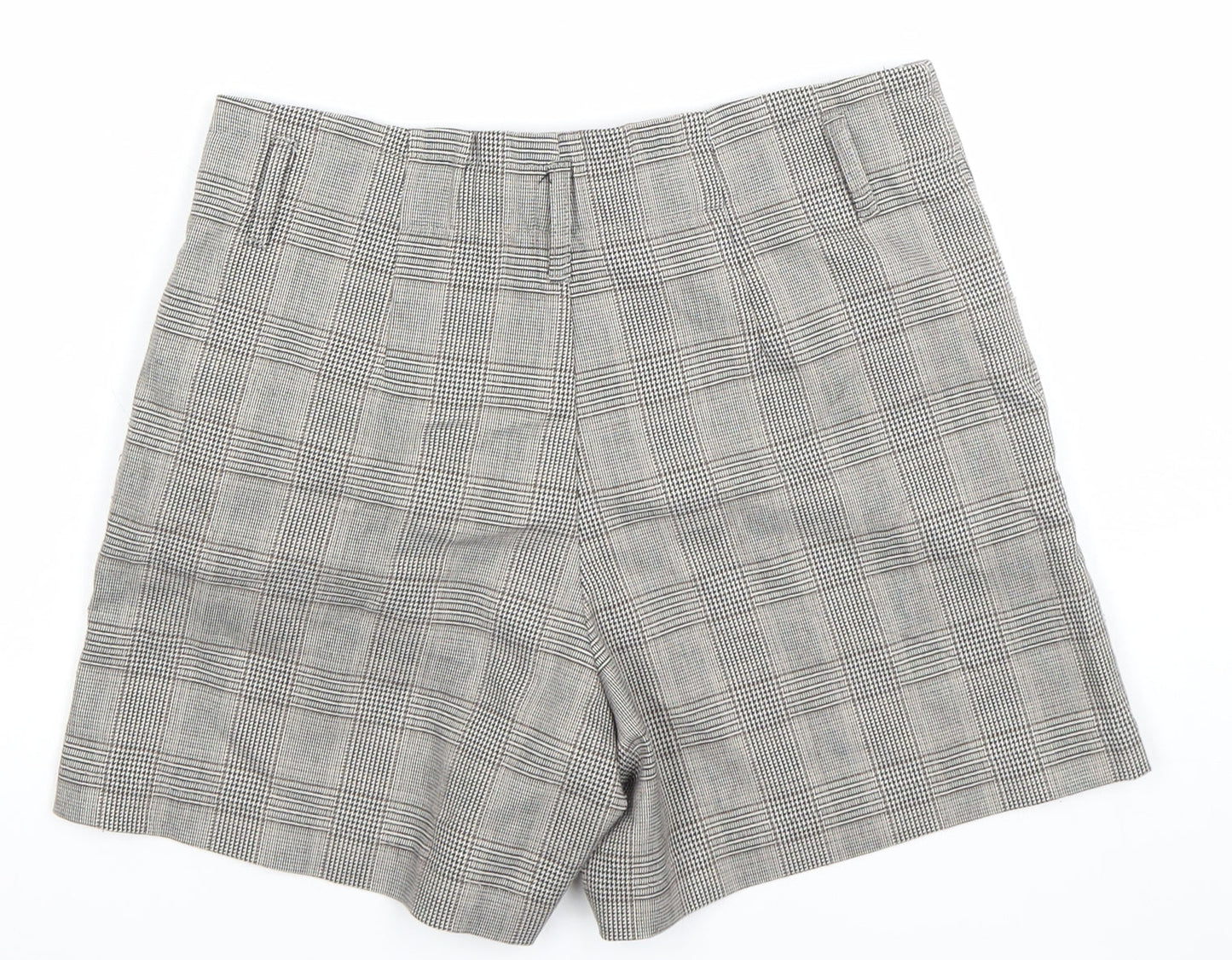 ONLY Women Grey Check Chino Shorts Size 8 Regular Fit Tailored