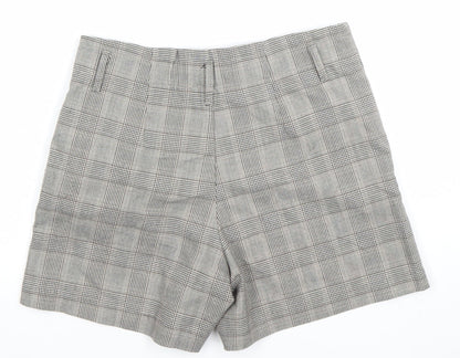 ONLY Women Grey Check Chino Shorts Size 8 Regular Fit Tailored
