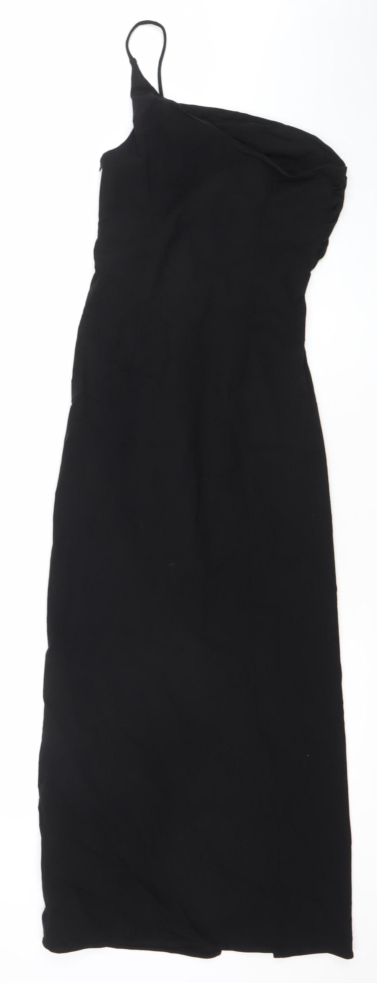 Zara Women Black Midi Slip Dress XS Viscose Blend