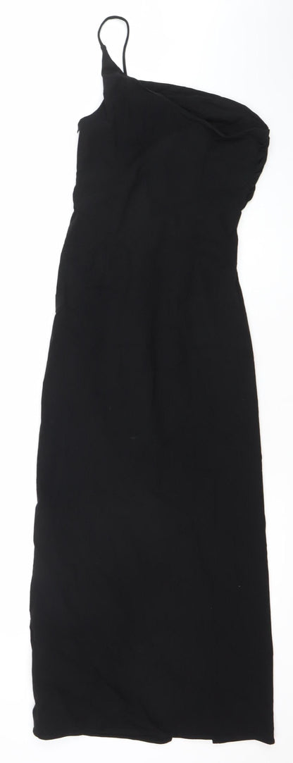 Zara Women Black Midi Slip Dress XS Viscose Blend