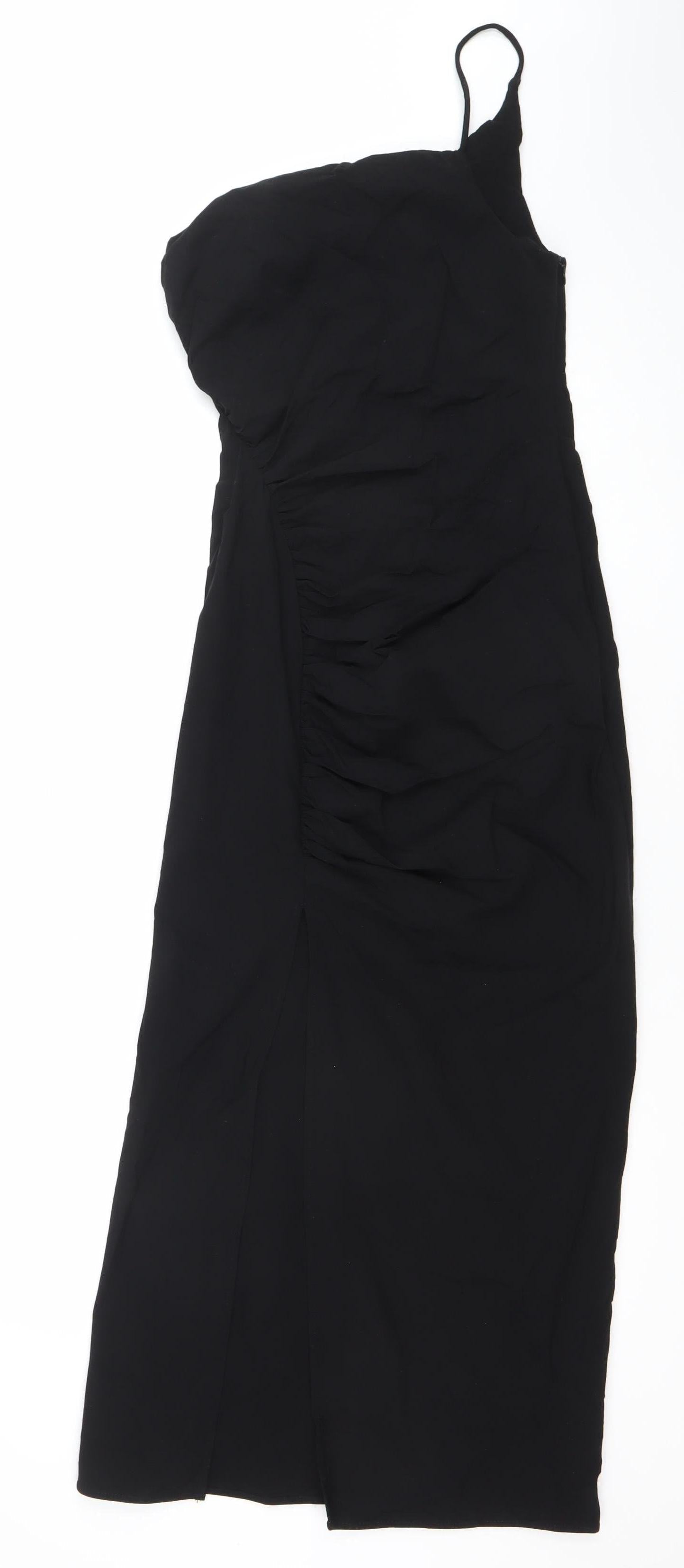 Zara Women Black Midi Slip Dress XS Viscose Blend