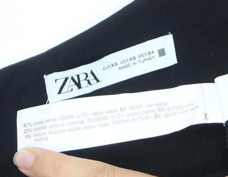 Zara Women Black Midi Slip Dress XS Viscose Blend
