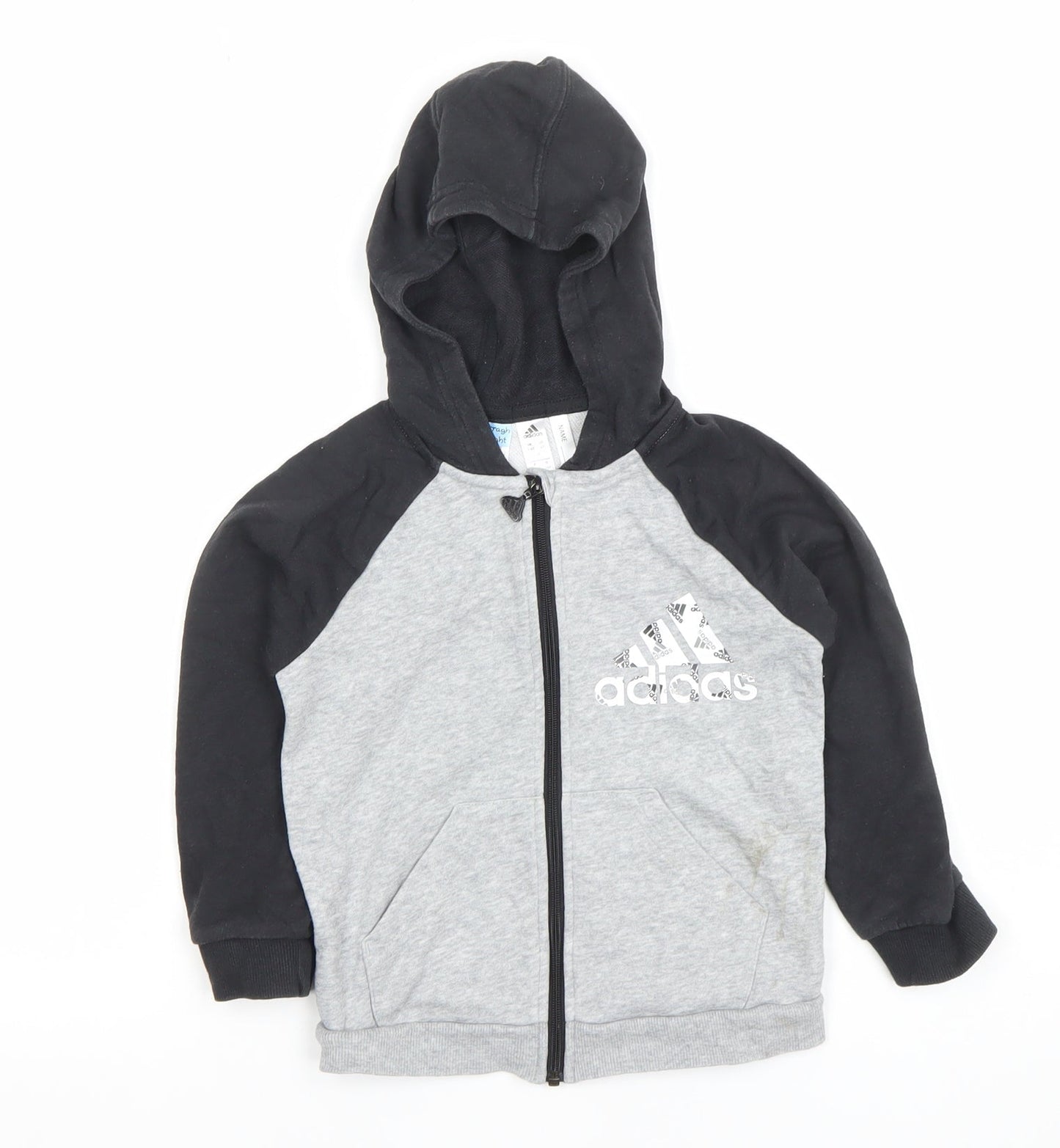 Adidas Boys Grey Black Full Zip Hoodie Size 3-4 Years Cotton Blend