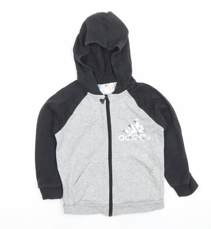 Adidas Boys Grey Black Full Zip Hoodie Size 3-4 Years Cotton Blend