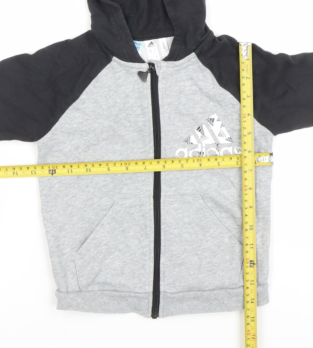 Adidas Boys Grey Black Full Zip Hoodie Size 3-4 Years Cotton Blend