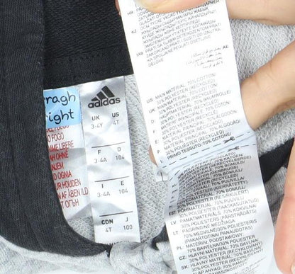 Adidas Boys Grey Black Full Zip Hoodie Size 3-4 Years Cotton Blend