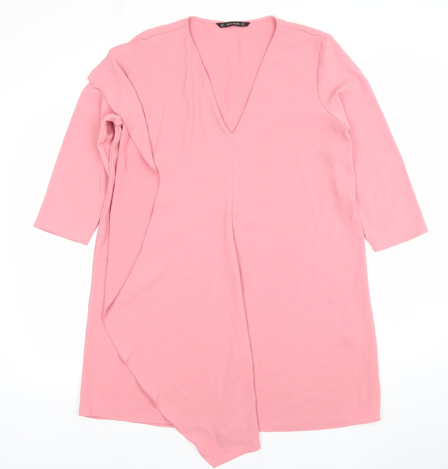 Zara Women Pink V-Neck Shift Dress Size 14 3/4 Sleeve