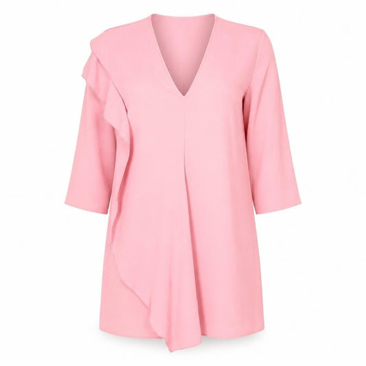 Zara Women Pink V-Neck Shift Dress Size 14 3/4 Sleeve