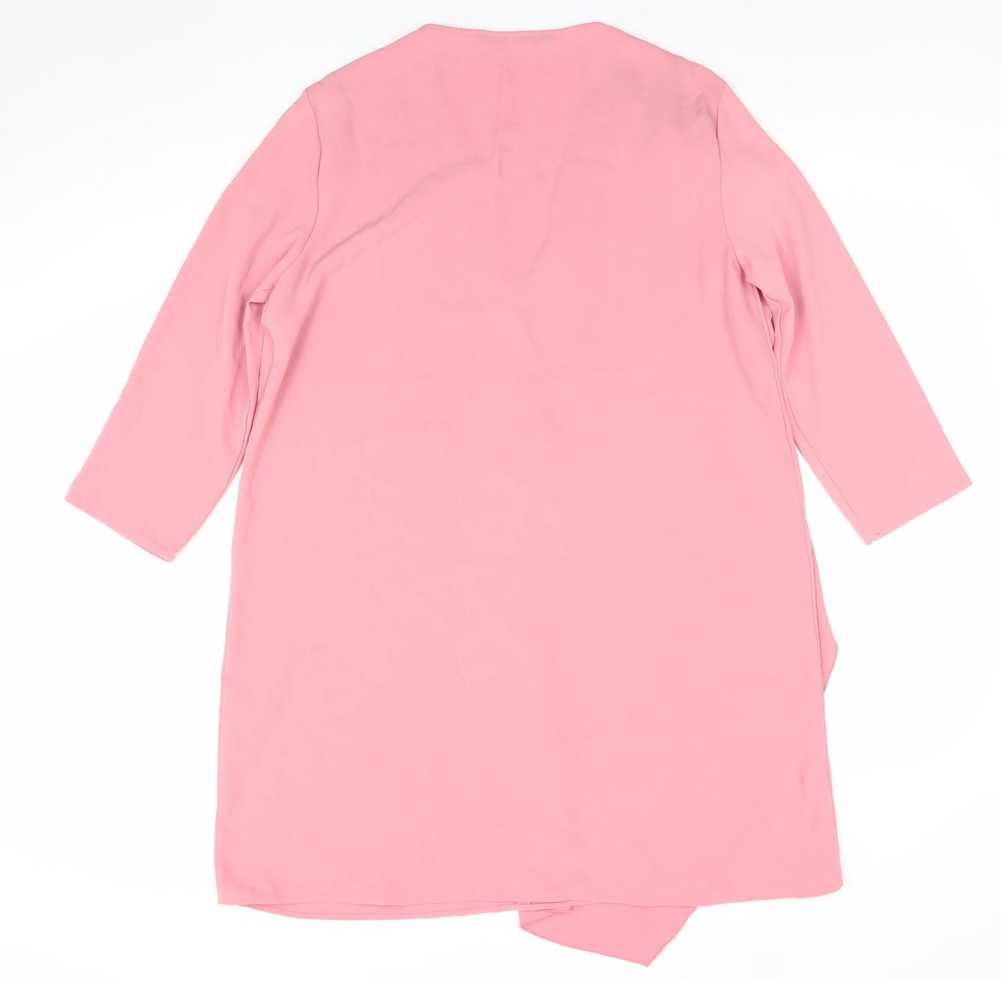 Zara Women Pink V-Neck Shift Dress Size 14 3/4 Sleeve