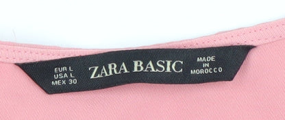 Zara Women Pink V-Neck Shift Dress Size 14 3/4 Sleeve