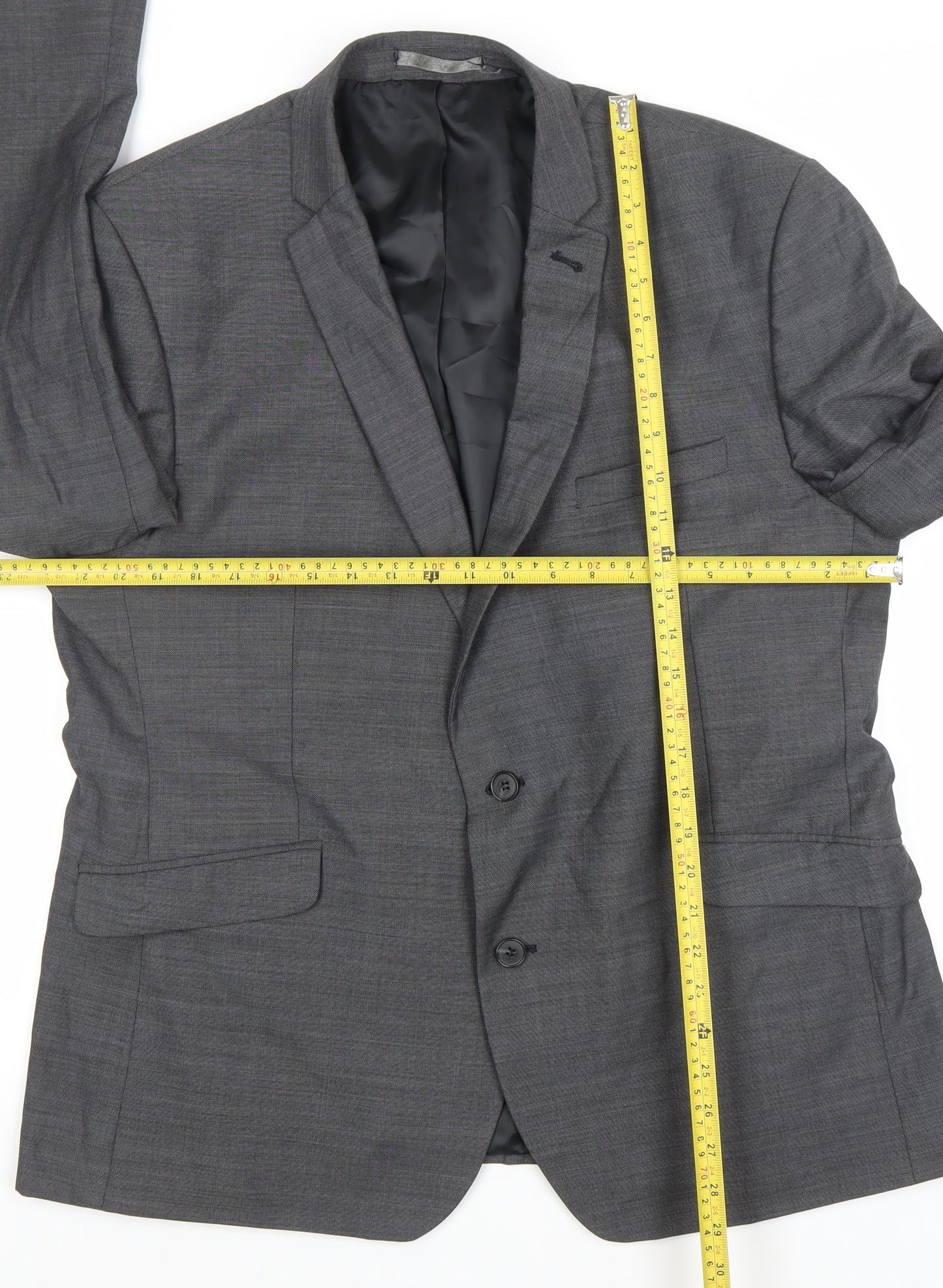 Racing Green Men's Grey 46 Short Wool Blend Two Button Blazer