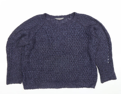 Dorothy Perkins Womens Blue Open-Knit Crew Neck Jumper Size 14