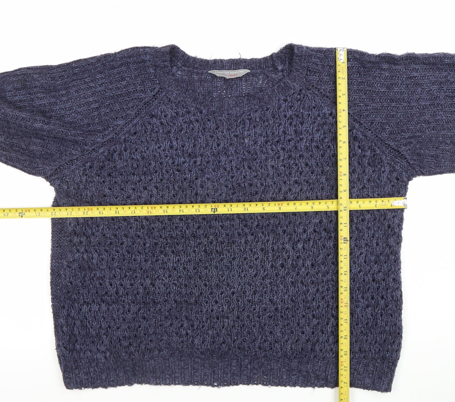 Dorothy Perkins Womens Blue Open-Knit Crew Neck Jumper Size 14