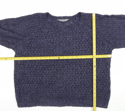 Dorothy Perkins Womens Blue Open-Knit Crew Neck Jumper Size 14