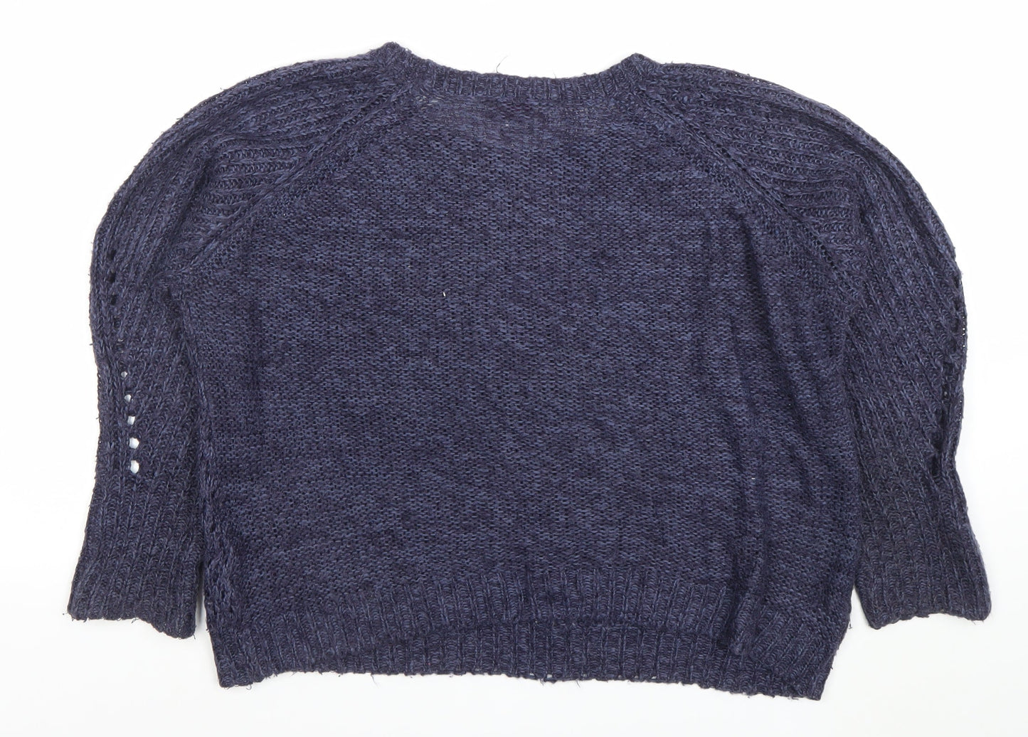 Dorothy Perkins Womens Blue Open-Knit Crew Neck Jumper Size 14