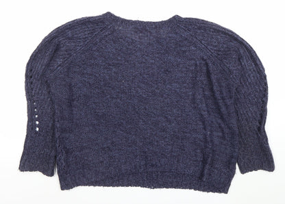 Dorothy Perkins Womens Blue Open-Knit Crew Neck Jumper Size 14