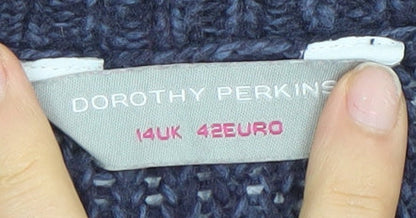 Dorothy Perkins Womens Blue Open-Knit Crew Neck Jumper Size 14