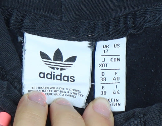 Adidas Women Black Hoodie UK 12 Pullover Cotton Hooded Sweatshirt