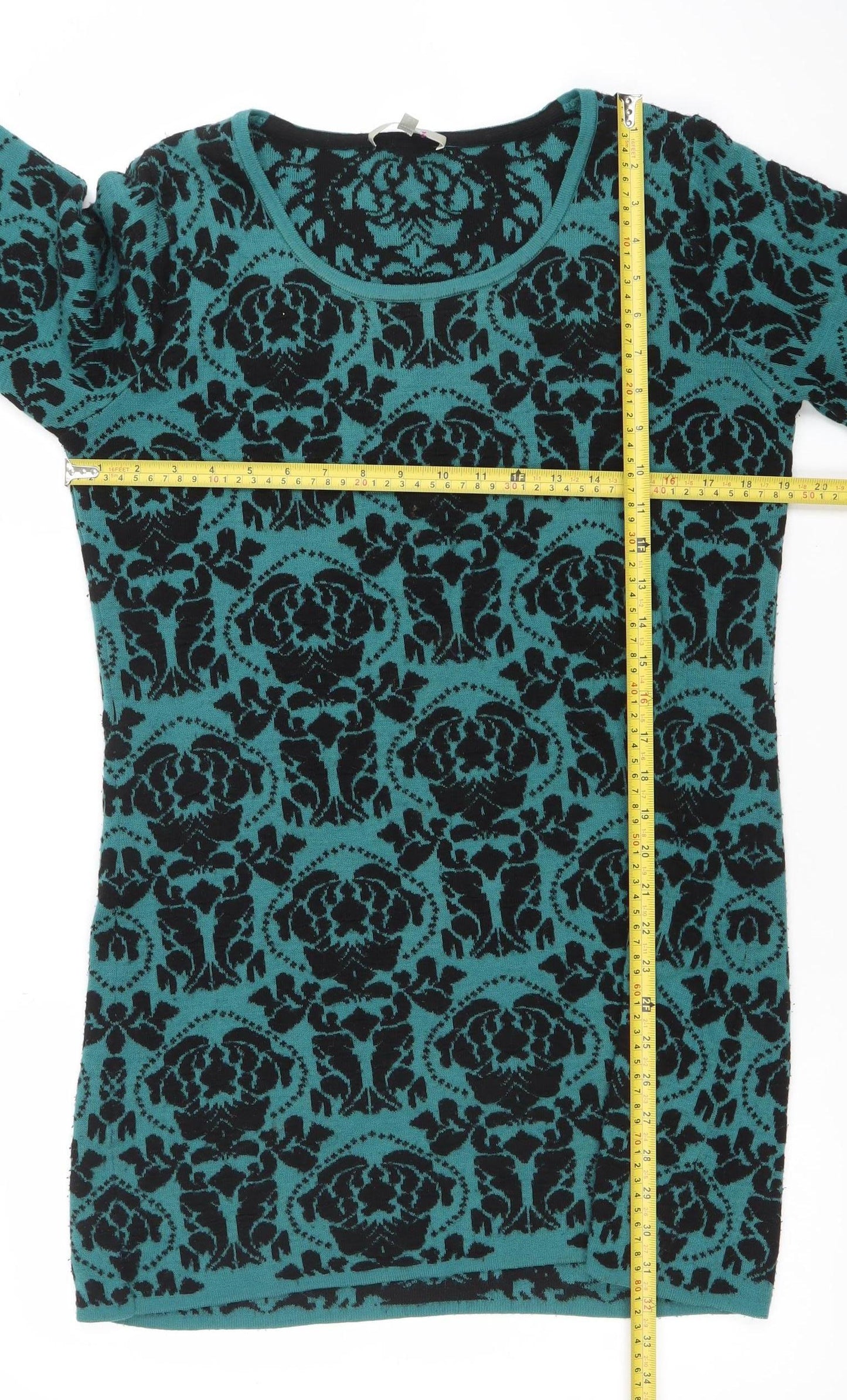 Per Una Women Green Black Floral Pattern Jumper Size 14