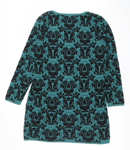 Per Una Women Green Black Floral Pattern Jumper Size 14