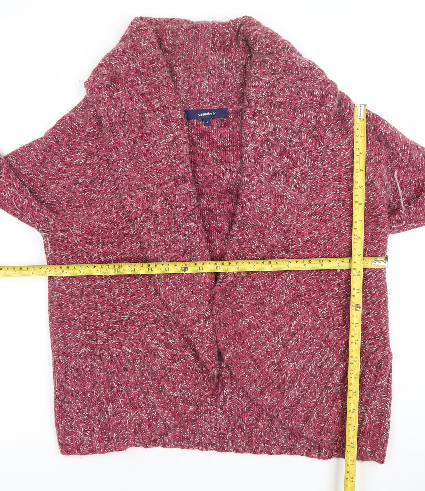 Casual Club Women's Red Knit Cardigan Size 16 Acrylic Angora Blend