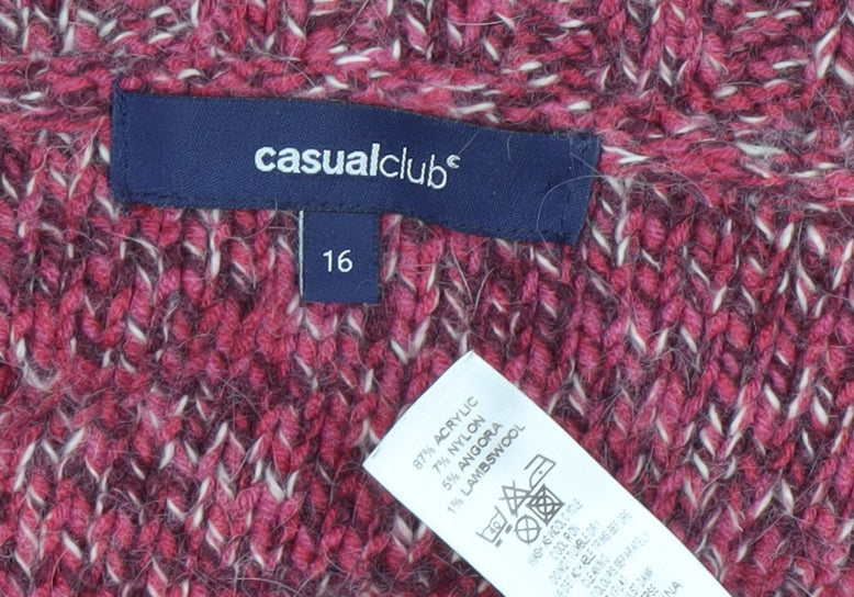 Casual Club Women's Red Knit Cardigan Size 16 Acrylic Angora Blend