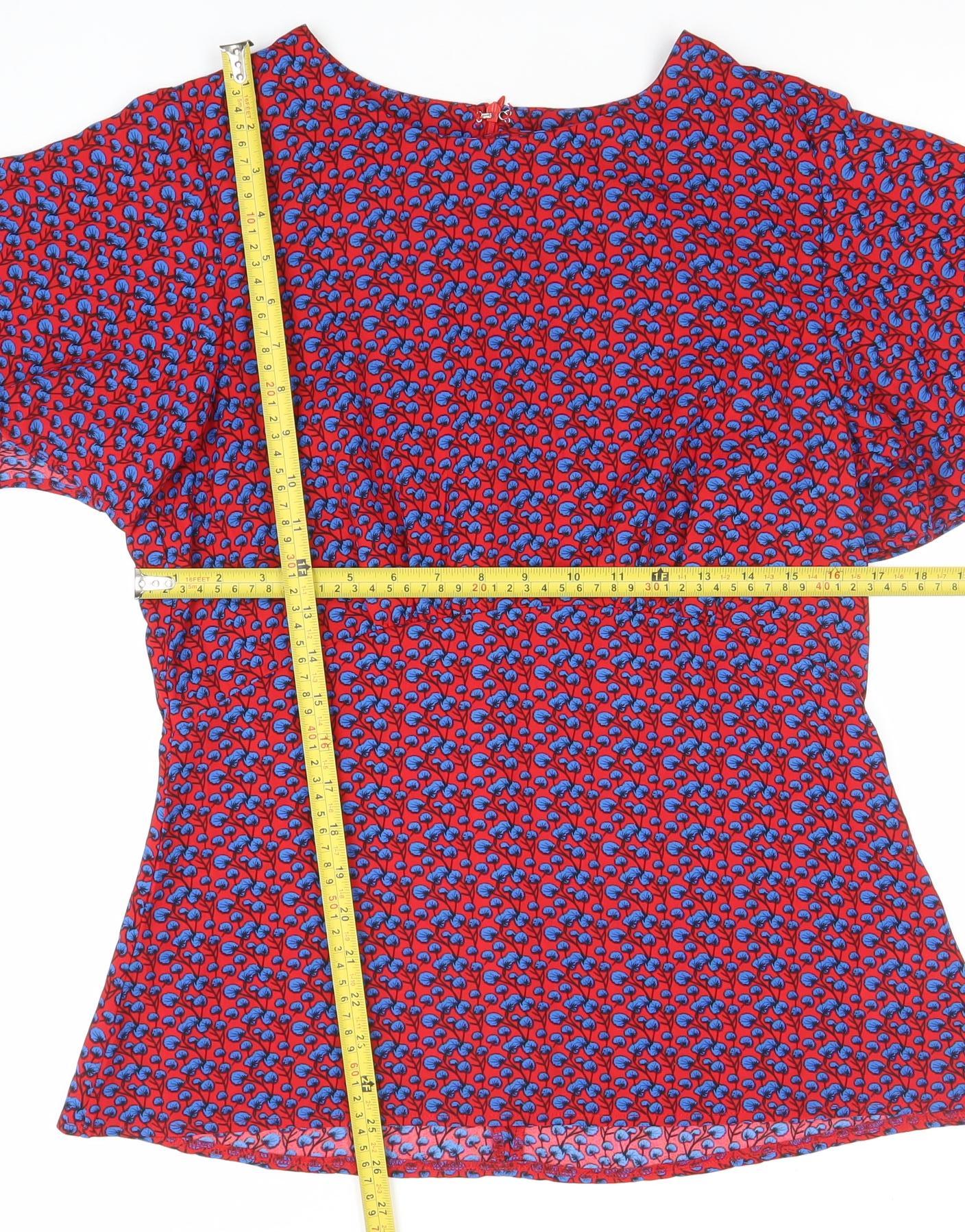 Marc Angelo Women’s Red Floral Tunic Blouse Size 12 Short Sleeve