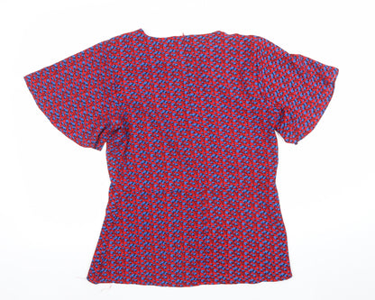 Marc Angelo Women’s Red Floral Tunic Blouse Size 12 Short Sleeve