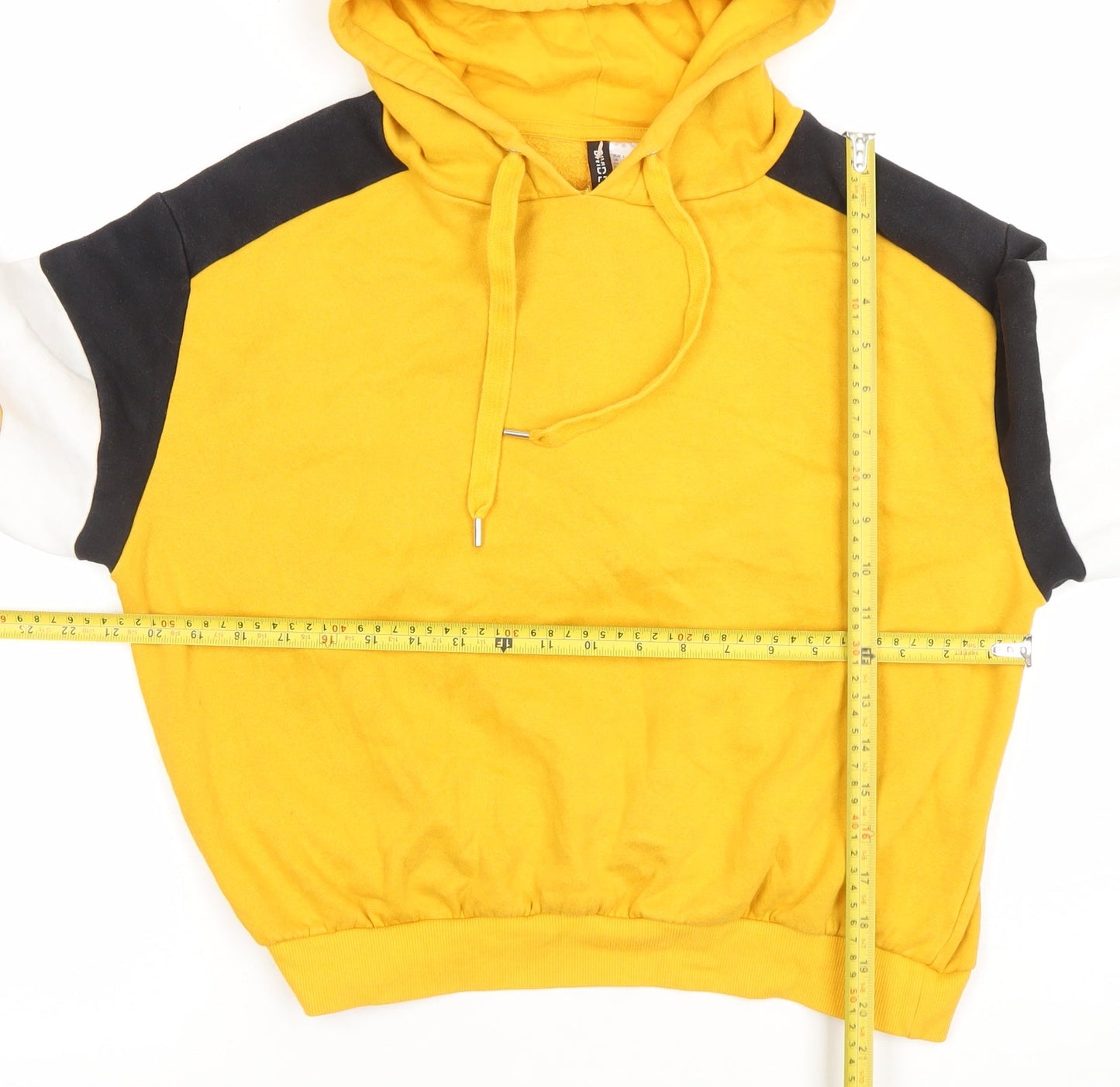 H&M Women Yellow Colourblock Hoodie, Size 14 L Cotton Blend Sweatshirt
