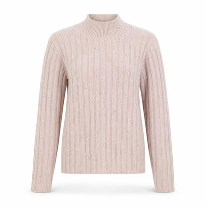 MNG Women's Pink Beaded Mock Neck Ribbed Knit Jumper Size M