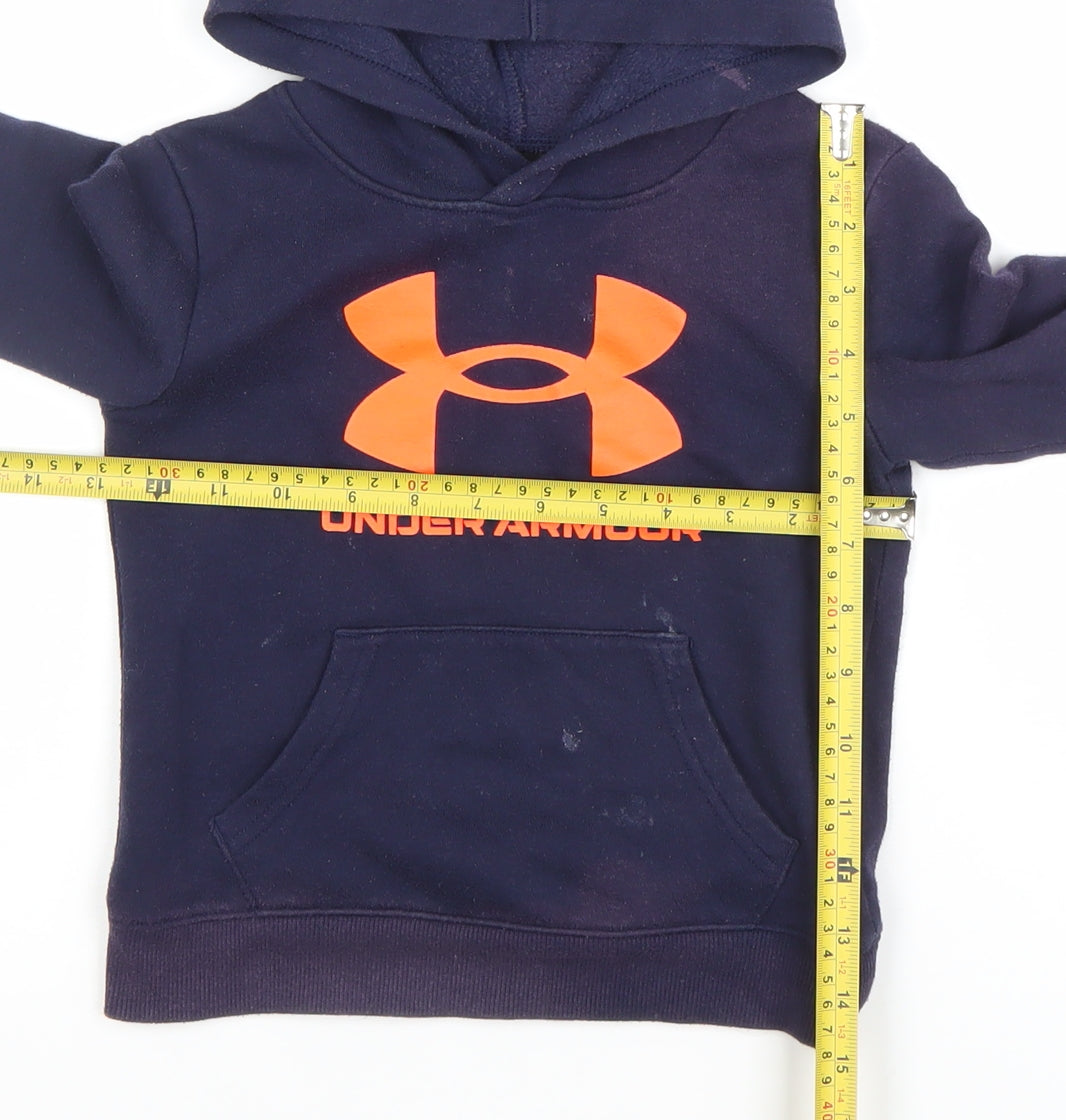 Under Armour Boys Navy Blue Pullover Hoodie 3T Cotton Blend Logo Sweatshirt