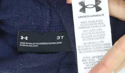 Under Armour Boys Navy Blue Pullover Hoodie 3T Cotton Blend Logo Sweatshirt