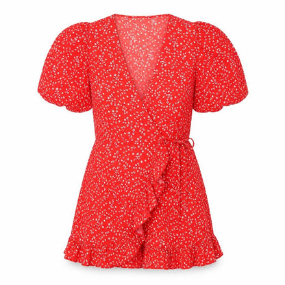 Quiz Women’s Red Floral Short Puff Sleeve Wrap Dress Size 12