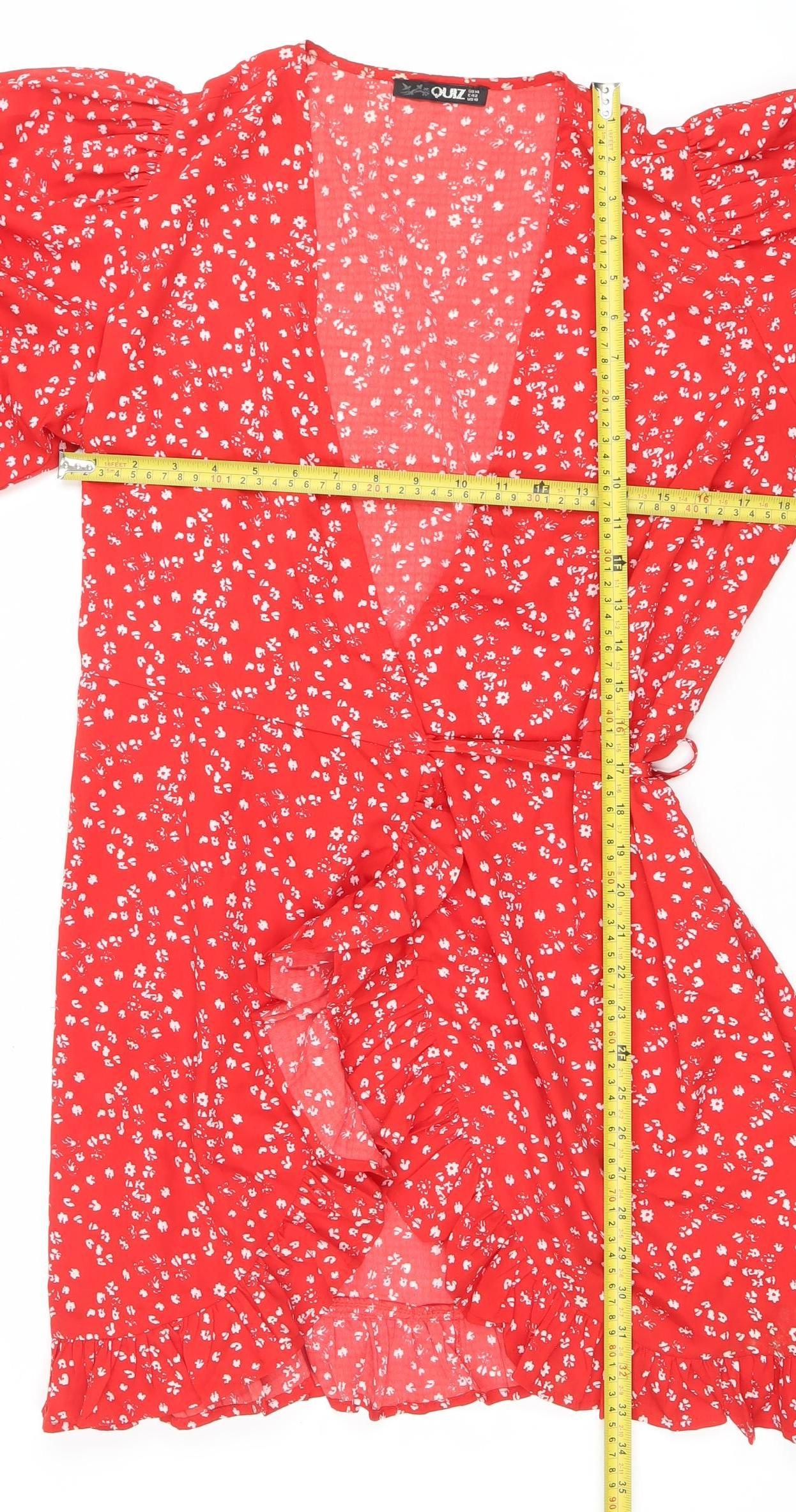 Quiz Women’s Red Floral Short Puff Sleeve Wrap Dress Size 12