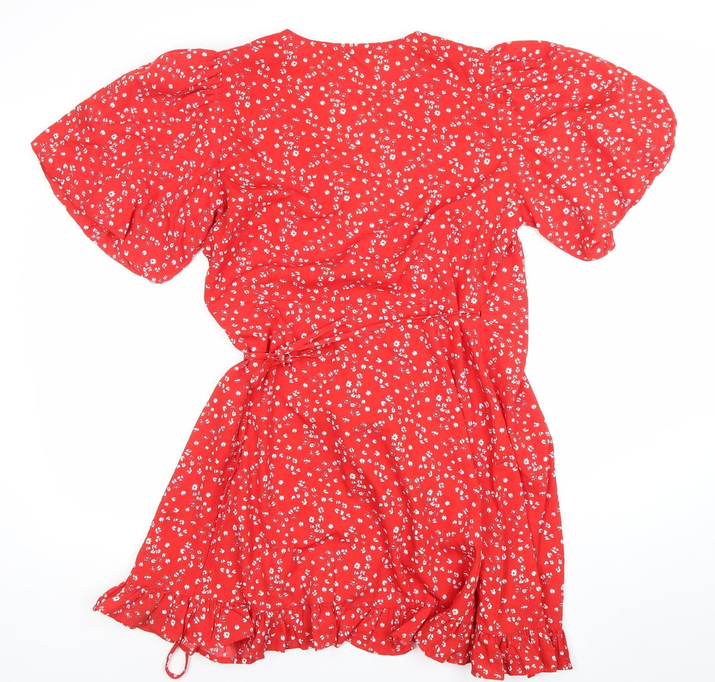 Quiz Women’s Red Floral Short Puff Sleeve Wrap Dress Size 12