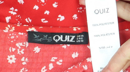 Quiz Women’s Red Floral Short Puff Sleeve Wrap Dress Size 12