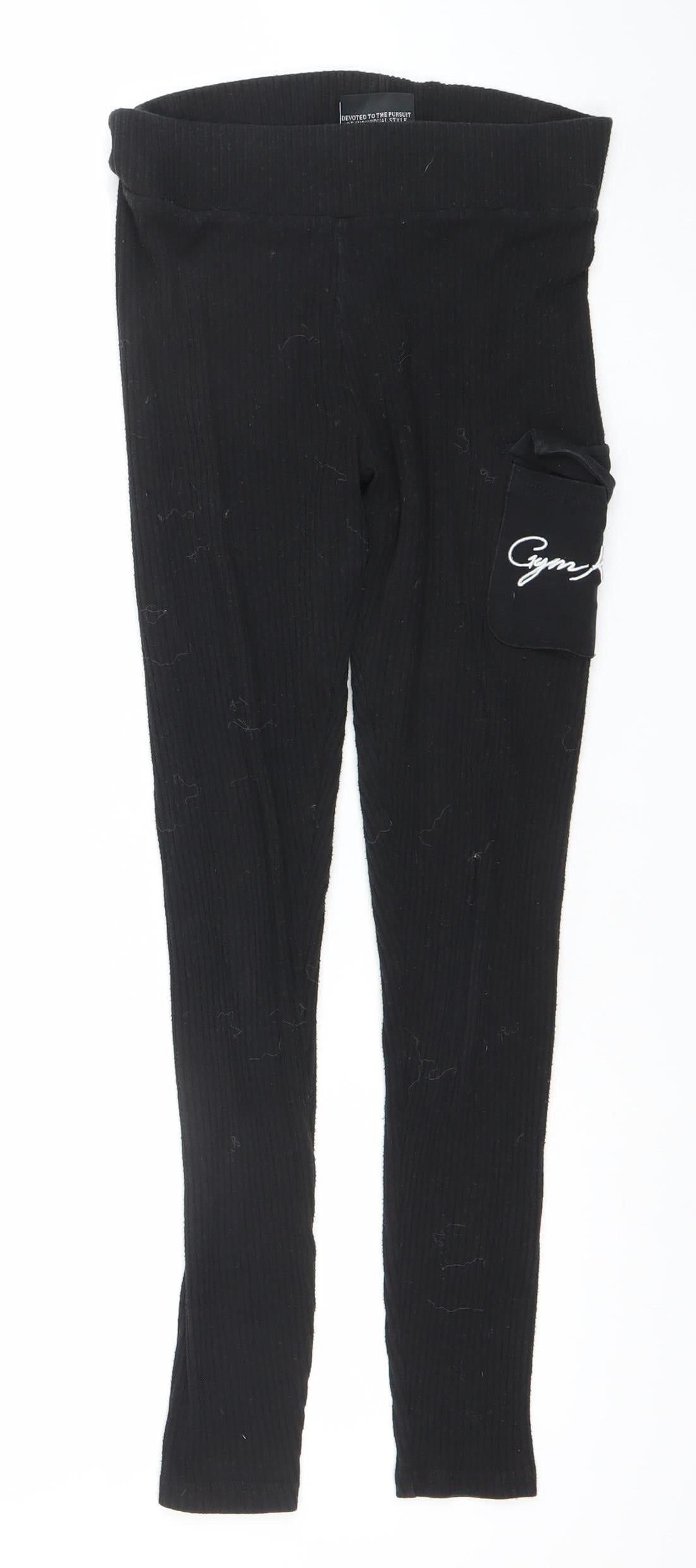 Gym King Womens Black Ribbed Leggings Size 8 Slim Fit Activewear