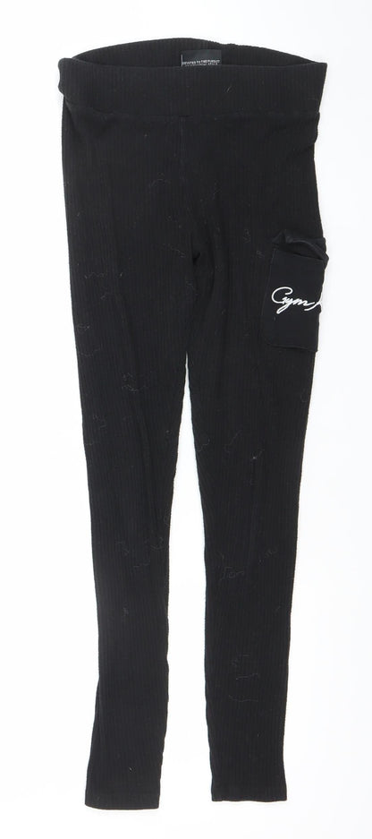 Gym King Womens Black Ribbed Leggings Size 8 Slim Fit Activewear