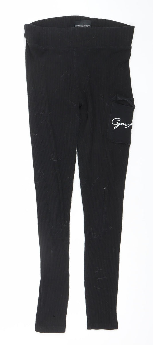 Gym King Womens Black Ribbed Leggings Size 8 Slim Fit Activewear