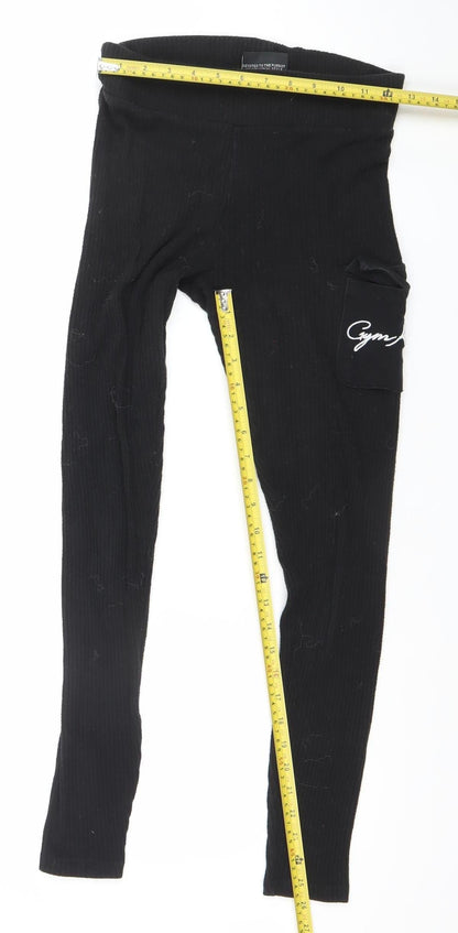 Gym King Womens Black Ribbed Leggings Size 8 Slim Fit Activewear