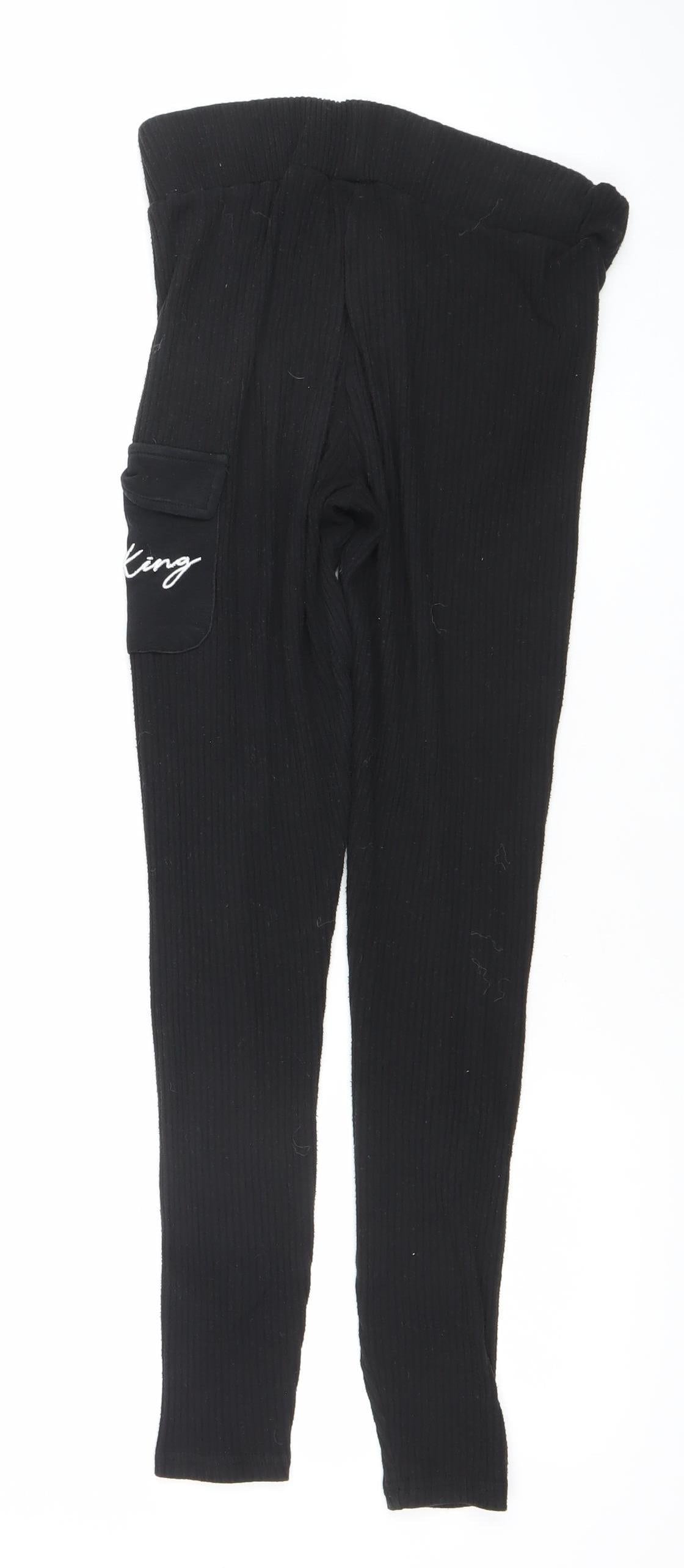 Gym King Womens Black Ribbed Leggings Size 8 Slim Fit Activewear