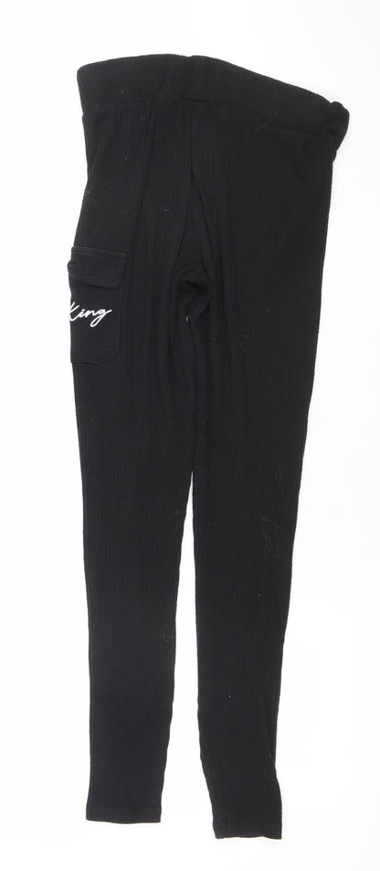 Gym King Womens Black Ribbed Leggings Size 8 Slim Fit Activewear