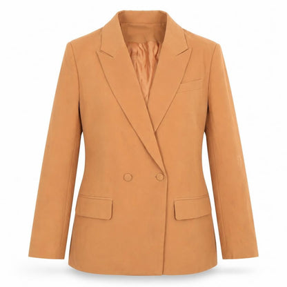 Front view of Missguided Petite Camel Double-Breasted Blazer UK 8