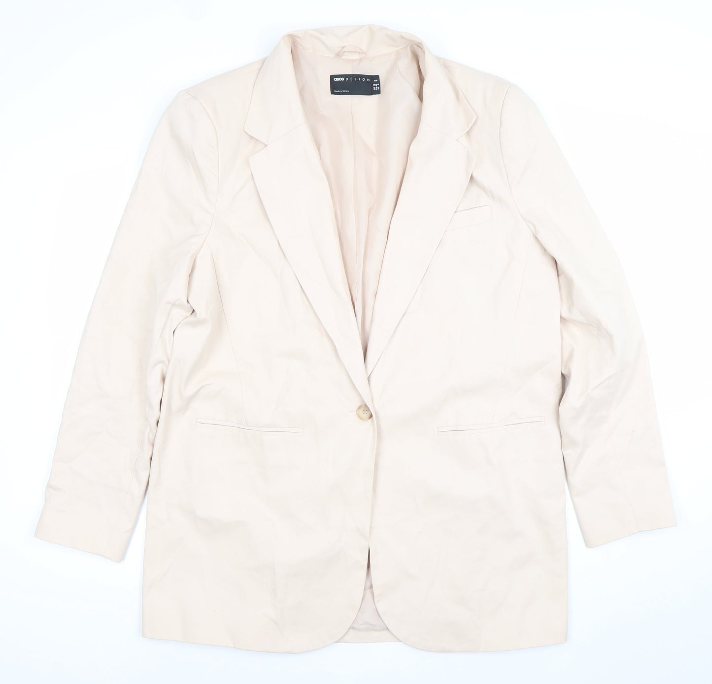 ASOS Design Women's Beige Single-Breasted Blazer UK 12 Polyester