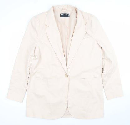 ASOS Design Women's Beige Single-Breasted Blazer UK 12 Polyester