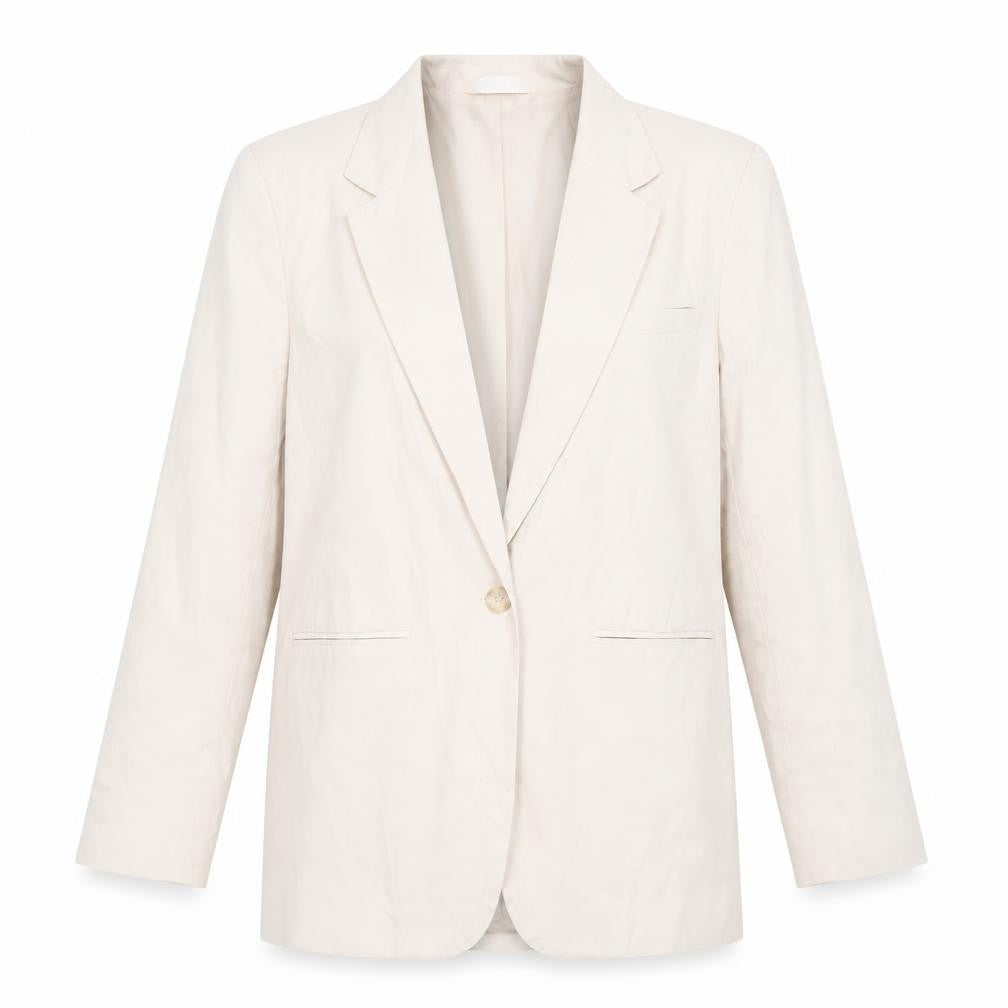 Front view of ASOS Design Women's Beige Single-Breasted Blazer UK 12 Polyester