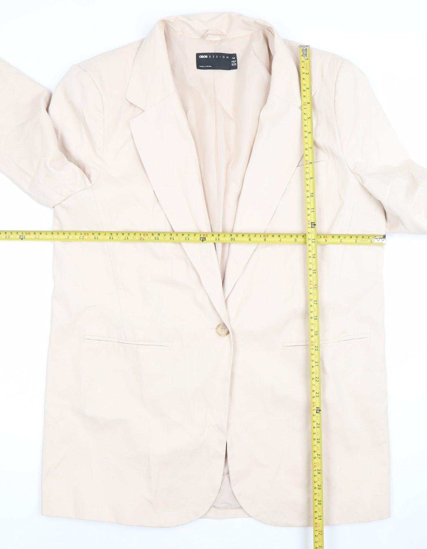 ASOS Design Women's Beige Single-Breasted Blazer UK 12 Polyester