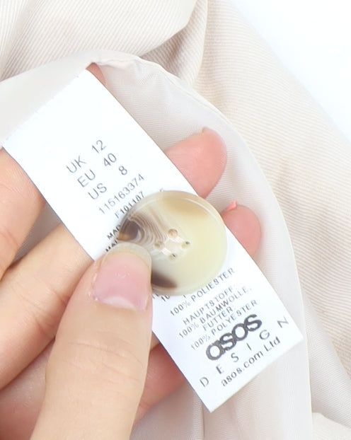 ASOS Design Women's Beige Single-Breasted Blazer UK 12 Polyester